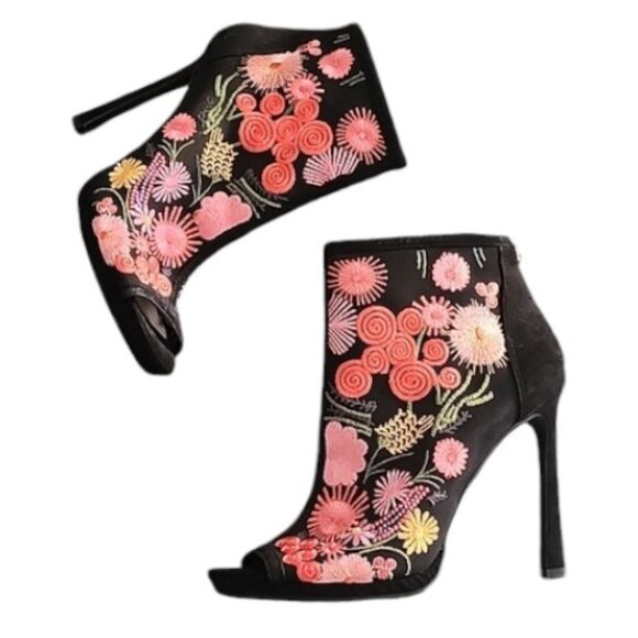 JESSICA SIMPSON Pascal Peeptoe Booties 8 Boots Boho Embroidered Stiletto Heels - Picture 11 of 15